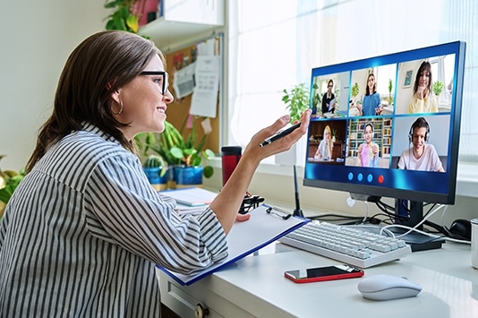 Woman on a group zoom or web call